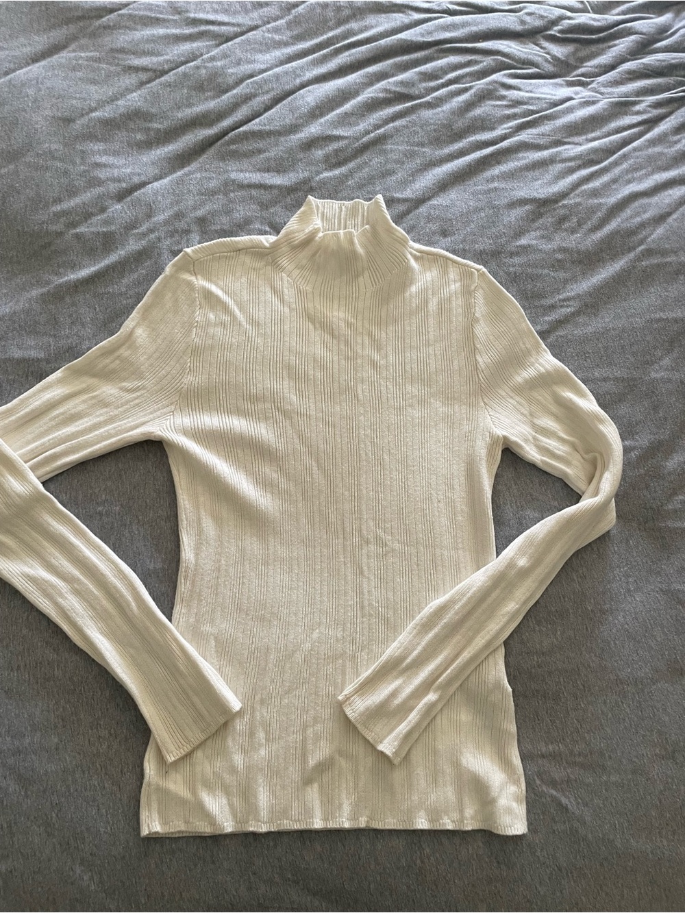 Abercrombie & Fitch Cream Ribbed Mock Neck Long-Sleeve Top
